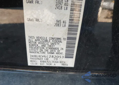 2020 Nissan Altima Sr Fwd z USA, uszkodzony, nr VIN 1N4BL4CV4LC282053